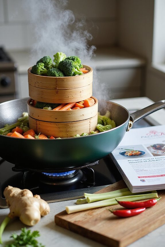 steam blanching vibrant veggies